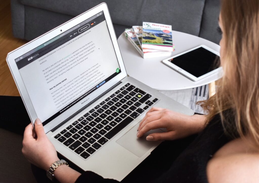 Woman working on her laptop